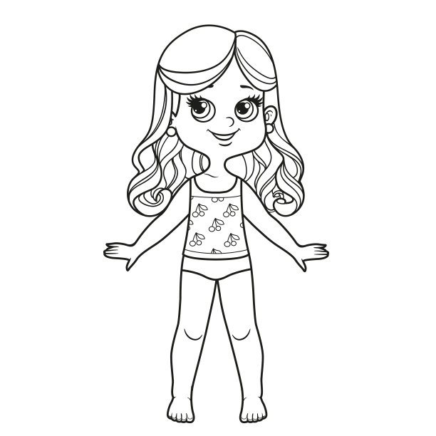 可爱的卡通女孩穿着长长的卷发图片下载