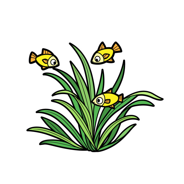 鱼在海藻着色书中直线绘画图片下载