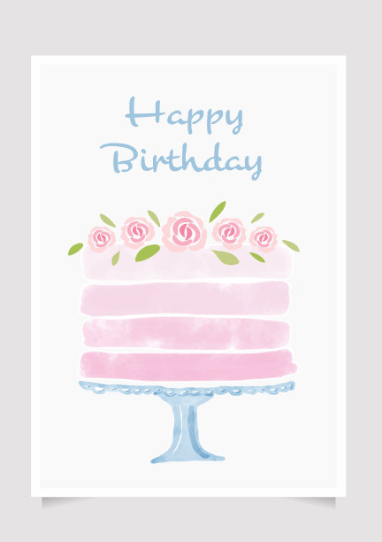 水彩蛋糕生日快乐卡片模板布局eps10矢量插图图片下载