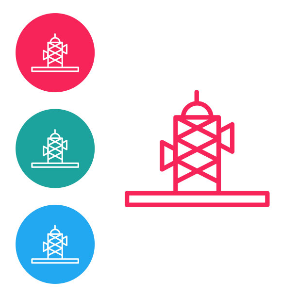 在橙色背景上隔离的等距天线图标。无线电天线无线。技术及网络信号无线天线。银广场按钮。向量图片下载