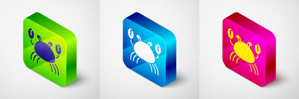 等距蟹图标孤立在灰色背景。方形按钮。向量图片下载