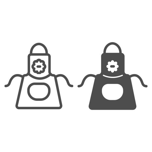 围裙与花和口袋线和固体图标，园艺概念，园艺围裙矢量标志在白色背景上，轮廓风格图标为移动概念和网页设计。矢量图形。图片下载