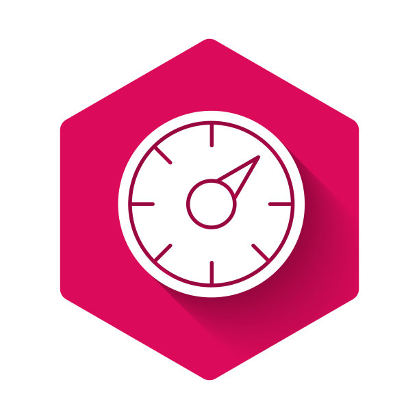 白色数字速度计概念与5G图标隔离与长影子。全球网络高速连接数据速率技术。粉红色的六角按钮。向量图片下载