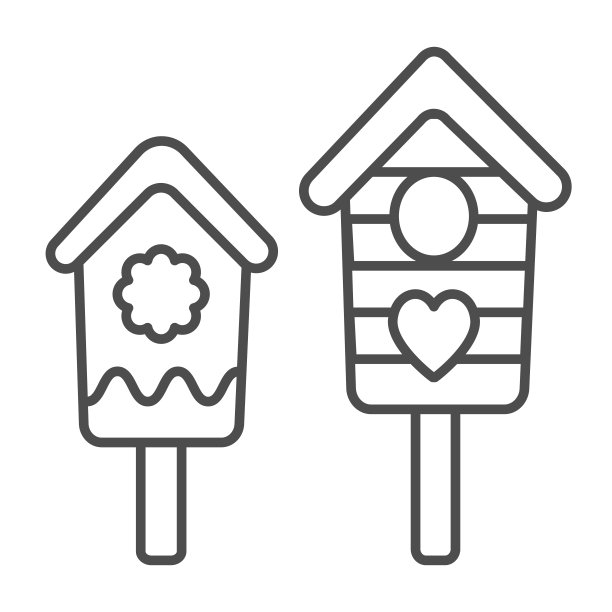 两个嵌套盒子，可爱的装饰细线图标的鸟屋，园艺概念，白色背景上的鸟屋矢量标志，轮廓风格图标的移动概念和网页设计。矢量图形。图片下载