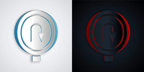 纸割回头路图标孤立在灰色和黑色的背景。交通规则，安全驾驶。纸艺术风格。向量图片下载