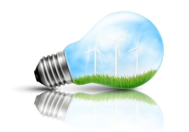 侧面生态中带有风力涡轮机的灯泡图片下载