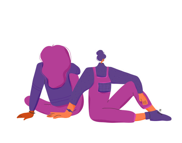 女孩坐在地板上。矢量平面颜色图片下载