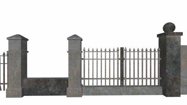 旧铁栅栏白色背景3渲染图片下载