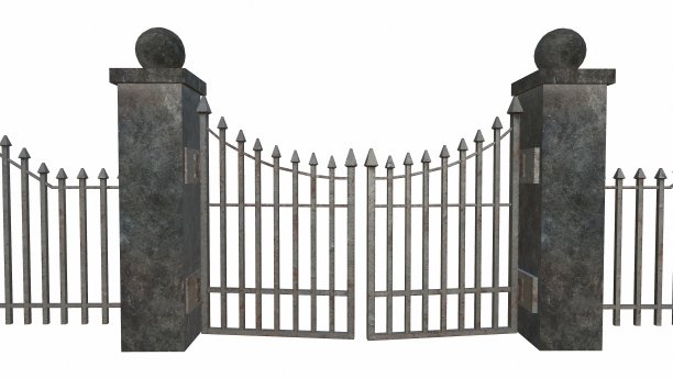 旧铁栅栏白色背景3渲染图片下载