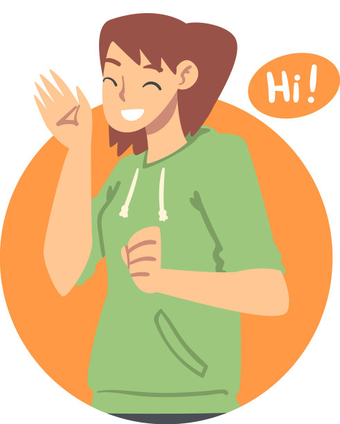 一个穿绿色帽衫的年轻女人在跟我打招呼图片下载