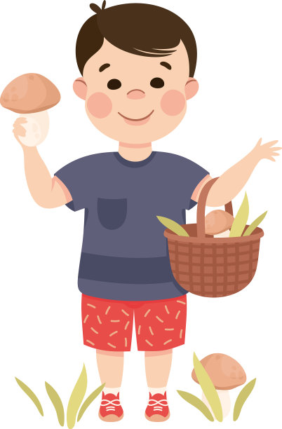 小时候的小男孩在那里采蘑菇图片下载