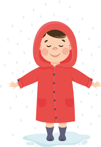 小时候的小男孩在雨中行走图片下载