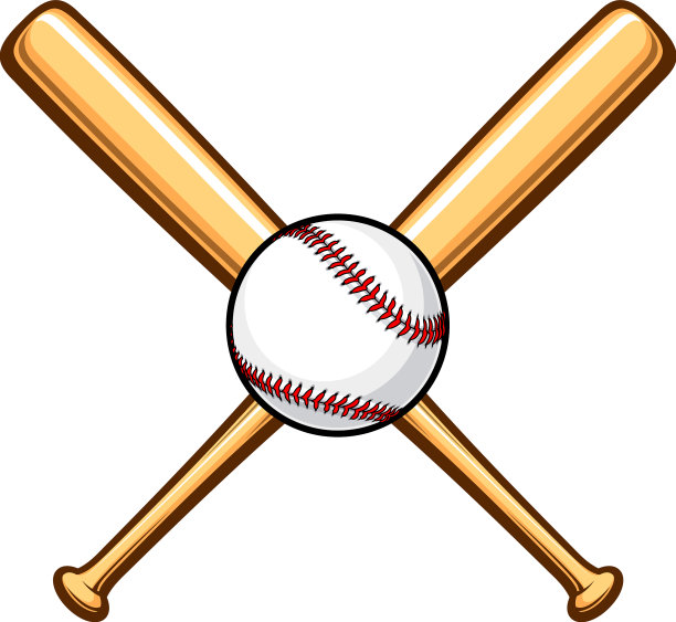 经典的木制棒球棒与球交叉图片下载