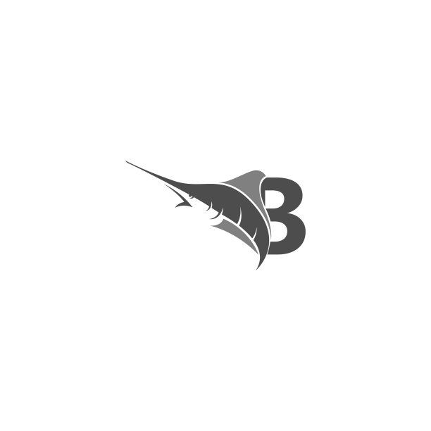 带有海洋鱼类图标模板的字母B图片下载