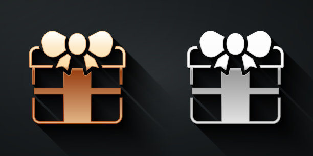 金银礼品盒图标隔离在黑色上图片下载