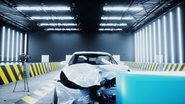 通用3d汽车碰撞测试。汽车破坏。3 d渲染。图片下载