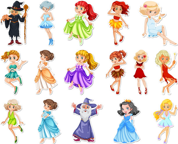 贴纸设置不同的童话卡通图片下载