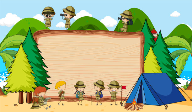 空黑板在自然场景和许多孩子图片下载