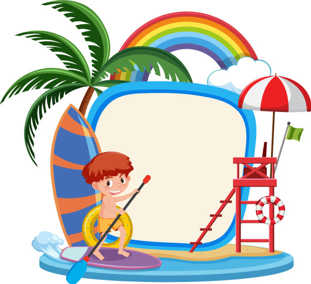 空白横幅模板与许多孩子在夏天图片下载