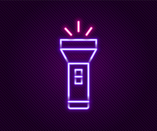 发光的霓虹灯线手电筒图标孤立上图片下载