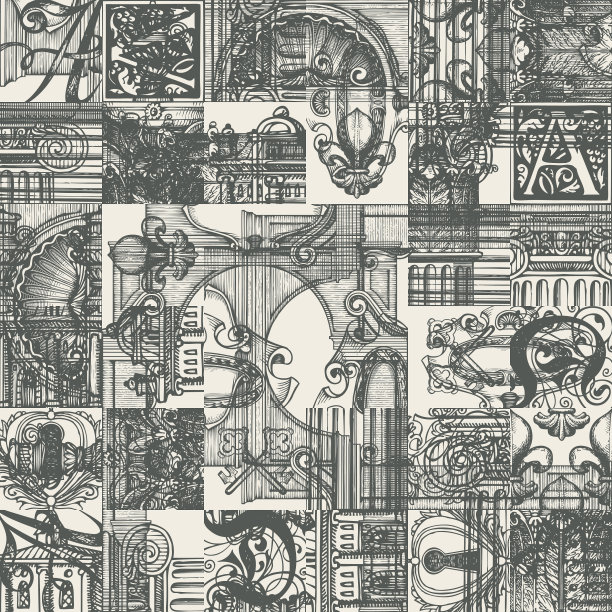 无缝模式上的主题是老建筑图片下载