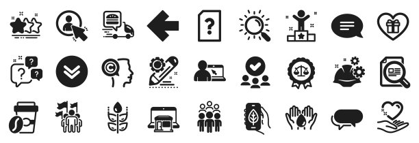 一套商业图标，如项目编辑，领导，作家。向量图片下载