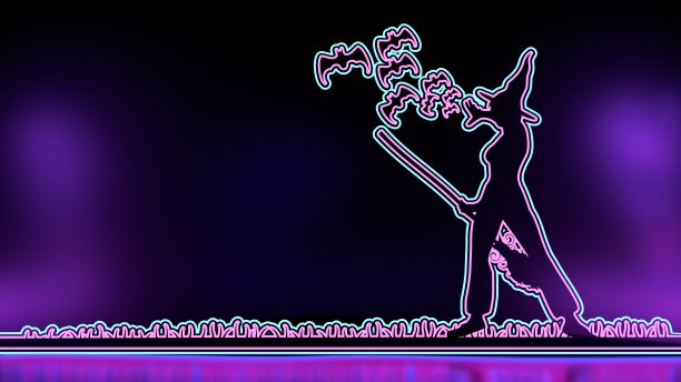 手持飞天扫帚和飞行蝙蝠的站立女巫图片下载