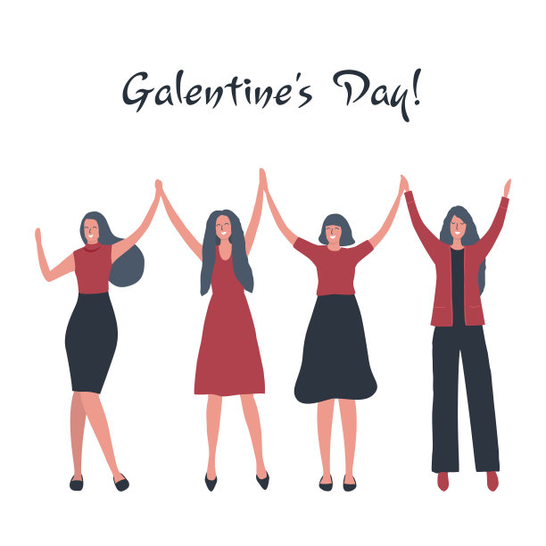 幸福的女人手牵着手。Galentine节概念图片下载