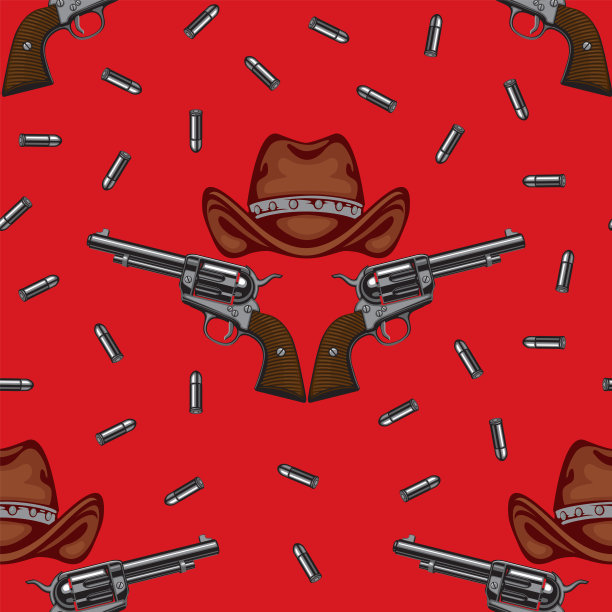 无缝模式与手枪，帽子和子弹图片下载