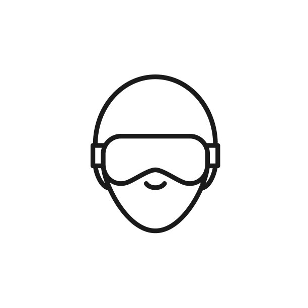 隔离的黑色线图标的头滑雪者或滑雪板在面具和头盔的白色背景。轮廓头有保护。标志平面设计。冬季山地运动器材。图片下载