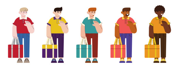 带着袋子的送餐员，扁平而孤立的肖像图片下载