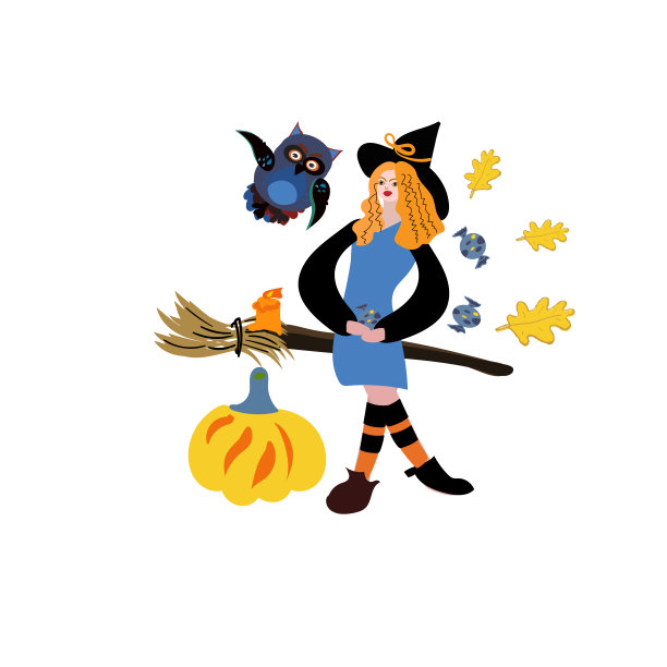 万圣节女巫飞。矢量插图。完美的贴纸，别针，补丁等。图片下载