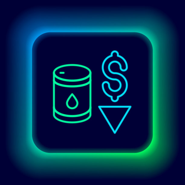 发光的霓虹灯线下降的原油价格图标图片下载