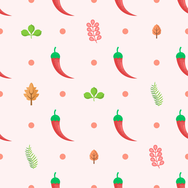 无缝图案抽象元素蔬菜食物辣椒与叶子矢量设计风格背景插图纹理印染纺织品，服装，礼品包装，墙纸，蜡笔图片下载