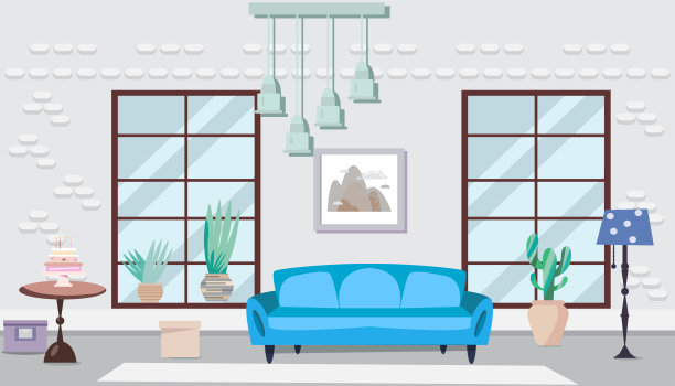 舒适的室内装饰着鲜花。客厅里有家具。家居现代公寓设计。图片下载