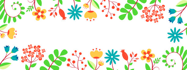五彩缤纷的夏日鲜花邀请设计。带有花卉元素的图案。植物框架。平面风格的插图。图片下载