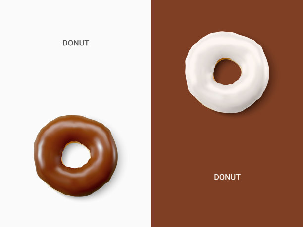 创意的白色和巧克力甜甜圈孤立在浅色背景。收集多彩的甜甜圈。各种釉面甜甜圈。营养的概念。矢量图图片下载