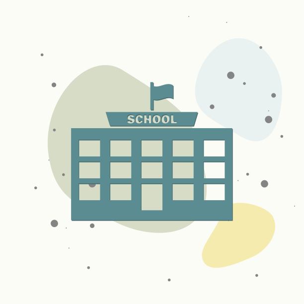 矢量图标的学校建筑的多彩背景。图片下载