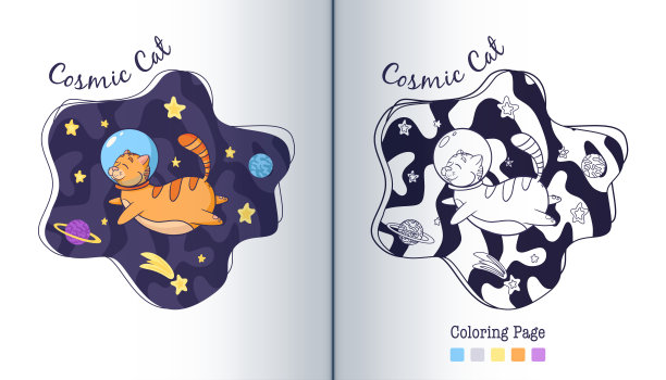 宇宙猫在空间着色页图片下载