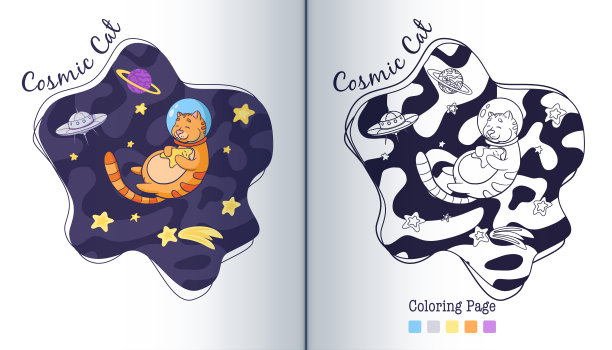 可爱的猫宇航员拥抱星图页图片下载