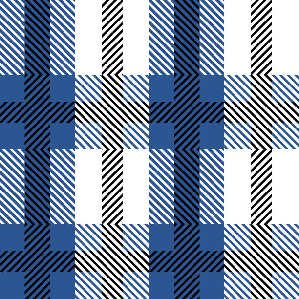 蓝色和黑色的苏格兰纺织无缝模式。织物质地格子呢。抽象几何背景布，卡片，织物。单色图形重复设计。现代的平方点缀。图片下载