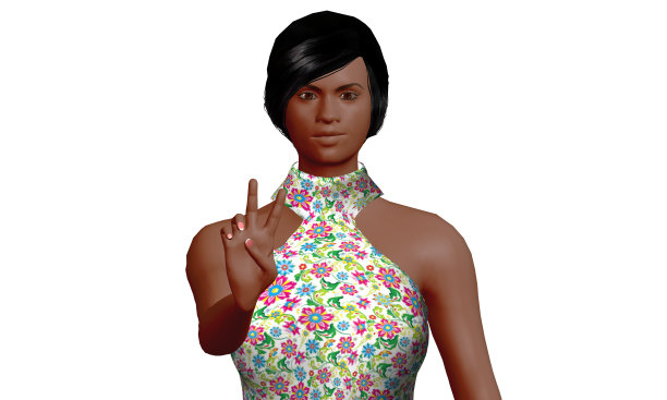 女人手持和平标志的3D渲染图片下载