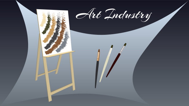 艺术工业传单与画架和刷子在灰色图片下载