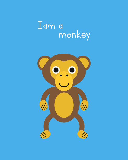 儿童插画的一只可爱的小猴子。矢量插图孤立在一个彩色背景，应用于儿童，游戏，书，打印，卡片，贴纸。图片下载