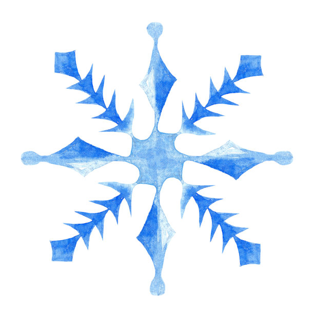 手绘水彩蓝色雪花。新年的象征。冬天的插图。图片下载