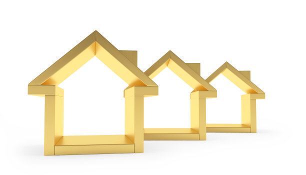 三个金色房屋图标图片下载