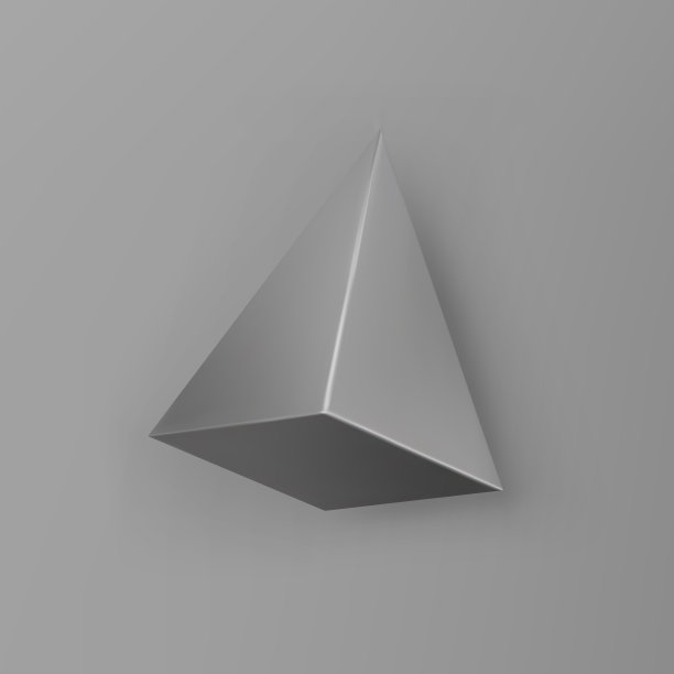 三维渲染银色几何形状金字塔与阴影隔离在灰色背景。金属光泽逼真原始。抽象的装饰矢量图形为时尚的设计图片下载