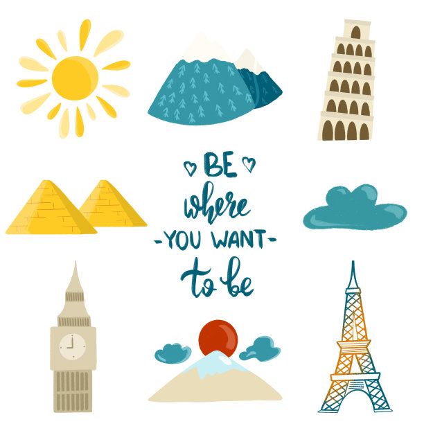 旅游和自然景点手绘插画图片下载