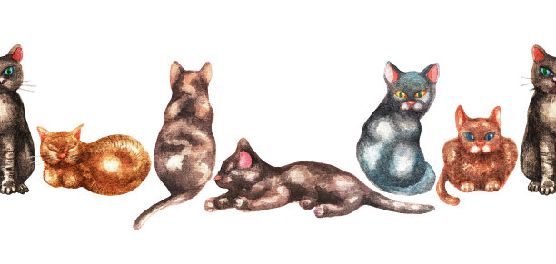 猫。无缝模式。水彩图片下载