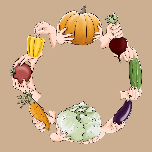 新鲜蔬菜花圈，有复制空间。秋天的收获。图片下载